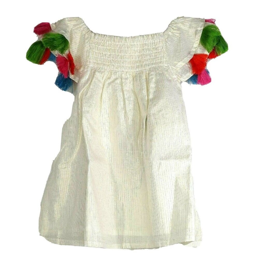 Masala Baby Sundancer Dress Fringe Girls 3-6 Months Metallic Gold Stripe NEW